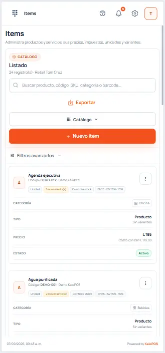 Abre Inventario y selecciona Items en teléfono